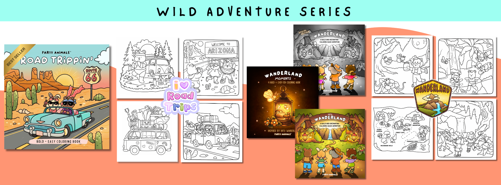 Party Animals Wild Adventures coloring book banner artwork